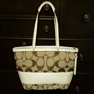 COACH SIGNATURE STRIPE SATEEN TOTE PURSE